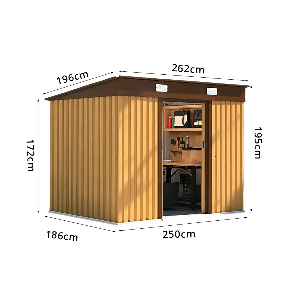 SOLARA Garden Storage Shed Sloped Roof Rust Resistant Ventilated Multi Purpose Outdoor Organizer - Yellow