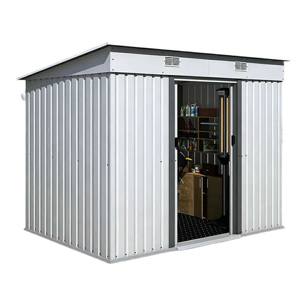 SOLARA Garden Storage Shed Sloped Roof Rust Resistant Ventilated Multi Purpose Outdoor Organizer - White