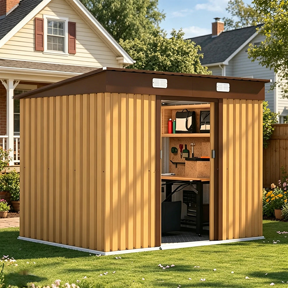 SOLARA Garden Storage Shed Sloped Roof Rust Resistant Ventilated Multi Purpose Outdoor Organizer - Yellow