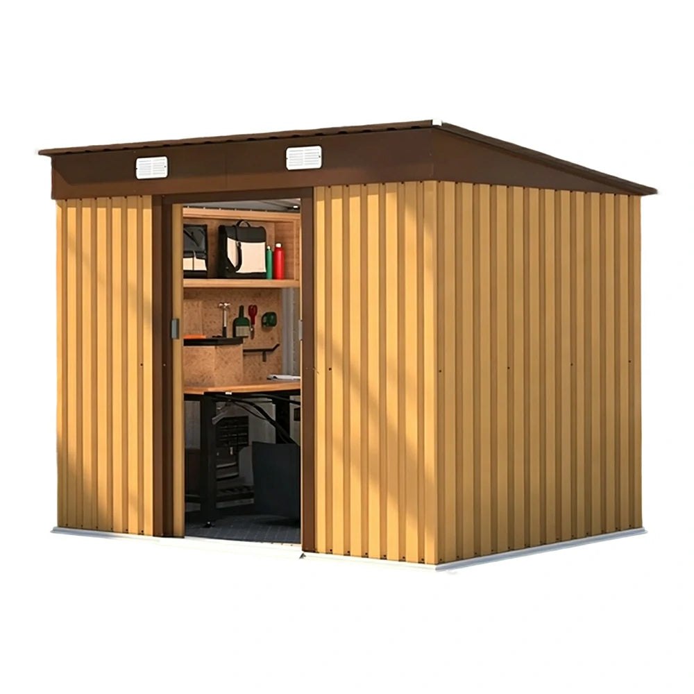 SOLARA Garden Storage Shed Sloped Roof Rust Resistant Ventilated Multi Purpose Outdoor Organizer - Yellow