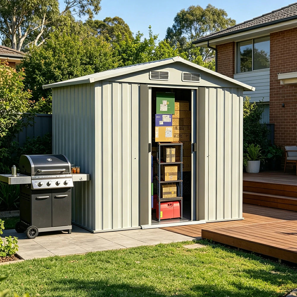 SOLARA Outdoor Storage Shed Apex Roof Weatherproof Steel Large Capacity for Garden Patio Backyard - White