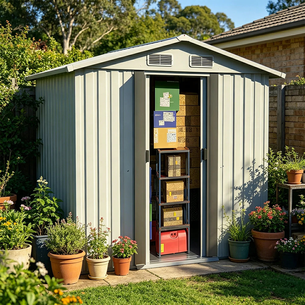 SOLARA Outdoor Storage Shed Apex Roof Weatherproof Steel Large Capacity for Garden Patio Backyard - White