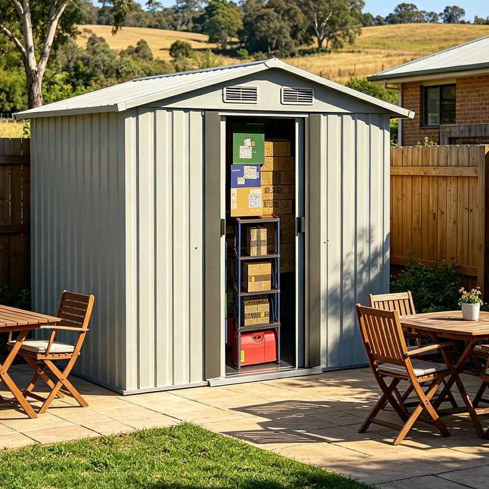 SOLARA Outdoor Storage Shed Apex Roof Weatherproof Steel Large Capacity for Garden Patio Backyard - White