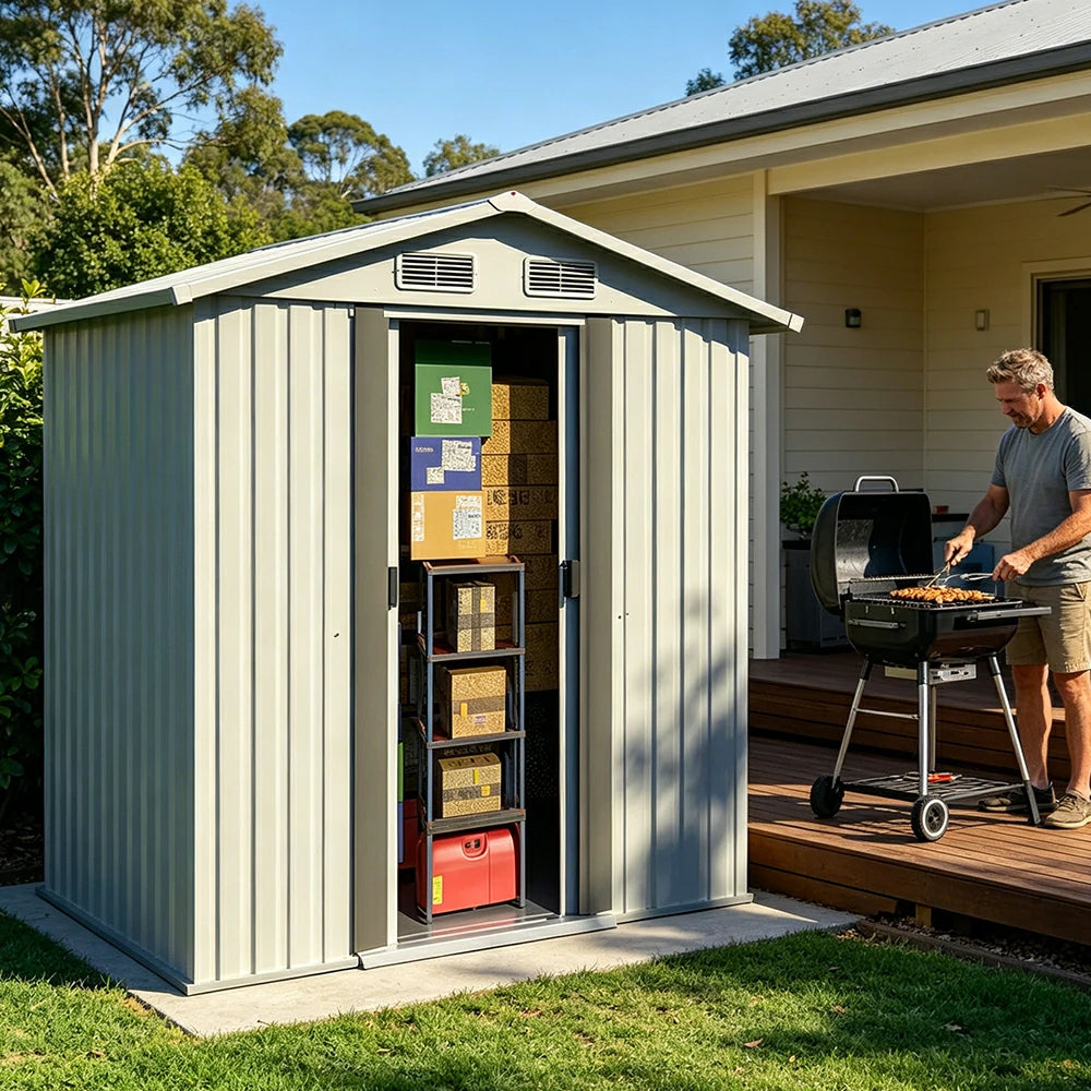 SOLARA Outdoor Storage Shed Apex Roof Weatherproof Steel Large Capacity for Garden Patio Backyard - White