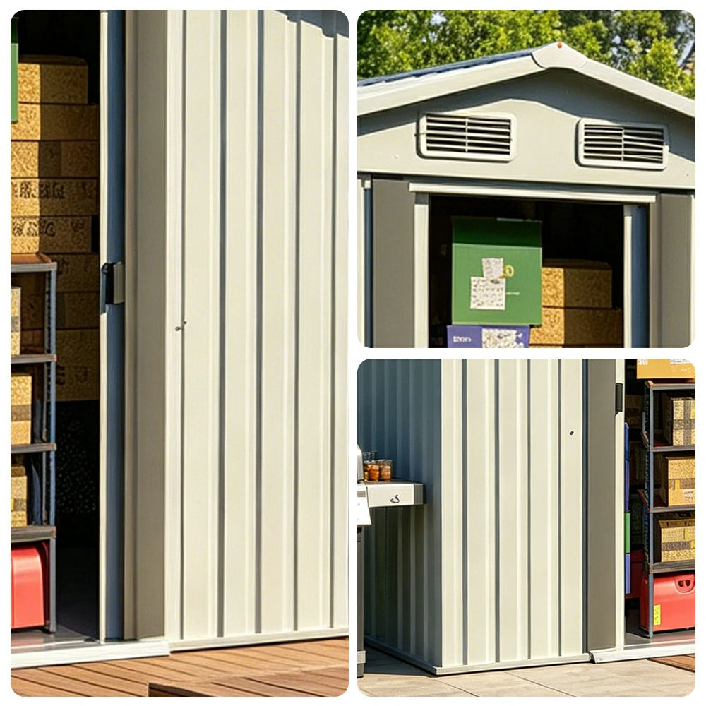 SOLARA Outdoor Storage Shed Apex Roof Weatherproof Steel Large Capacity for Garden Patio Backyard - White