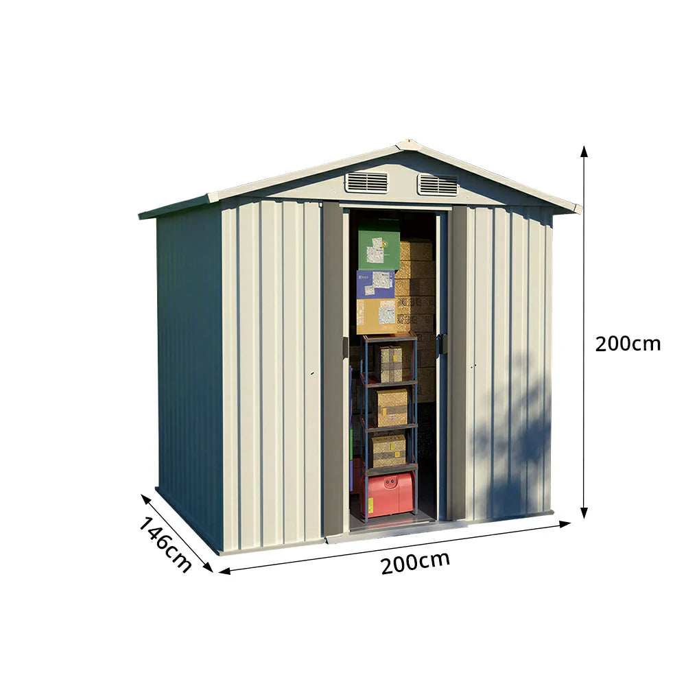 SOLARA Outdoor Storage Shed Apex Roof Weatherproof Steel Large Capacity for Garden Patio Backyard - White