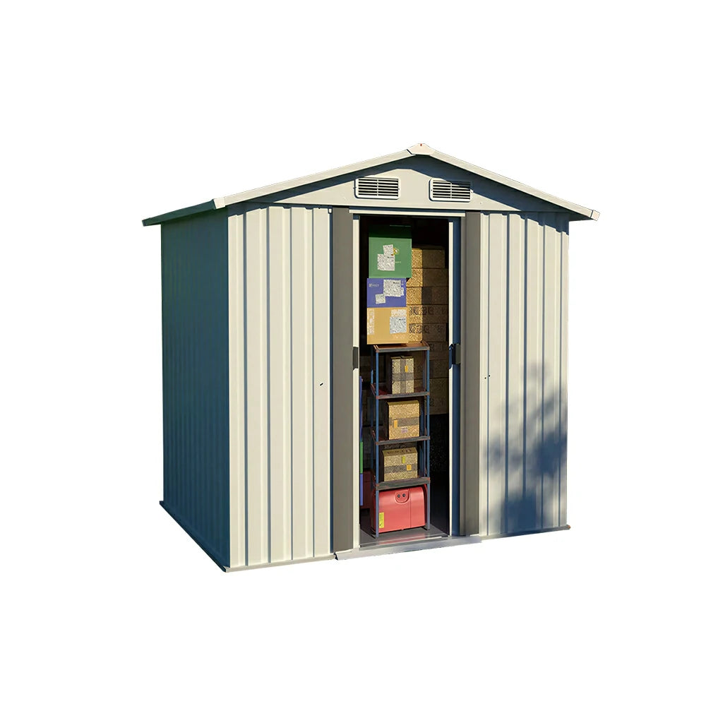 SOLARA Outdoor Storage Shed Apex Roof Weatherproof Steel Large Capacity for Garden Patio Backyard - White