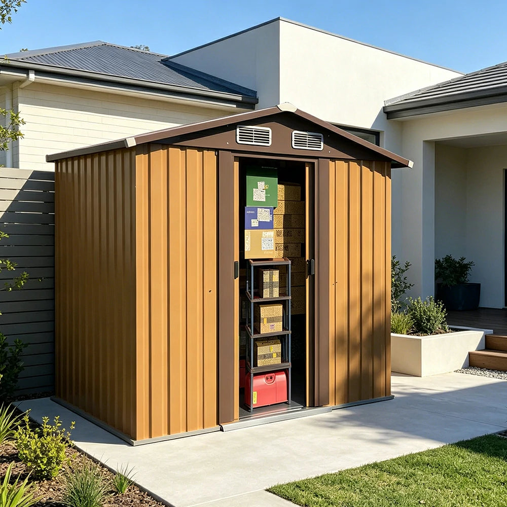 SOLARA Outdoor Storage Shed Apex Roof Weatherproof Steel Large Capacity for Garden Patio Backyard - Brown