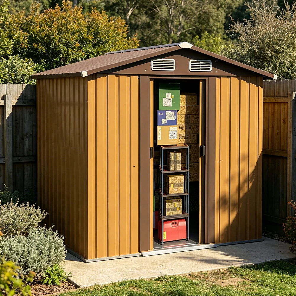 SOLARA Outdoor Storage Shed Apex Roof Weatherproof Steel Large Capacity for Garden Patio Backyard - Brown