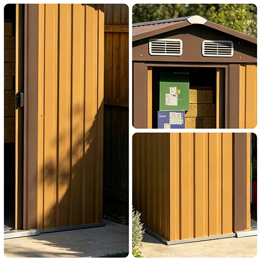 SOLARA Outdoor Storage Shed Apex Roof Weatherproof Steel Large Capacity for Garden Patio Backyard - Brown