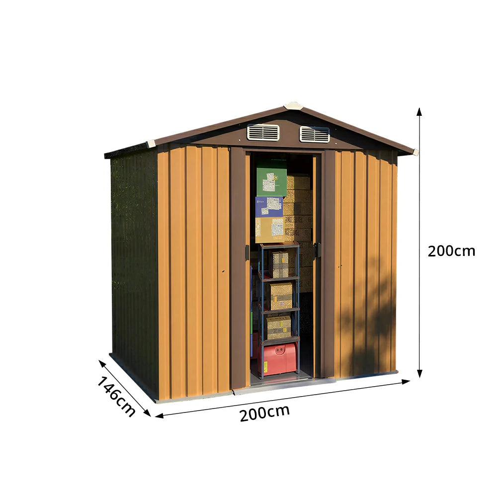 SOLARA Outdoor Storage Shed Apex Roof Weatherproof Steel Large Capacity for Garden Patio Backyard - Brown