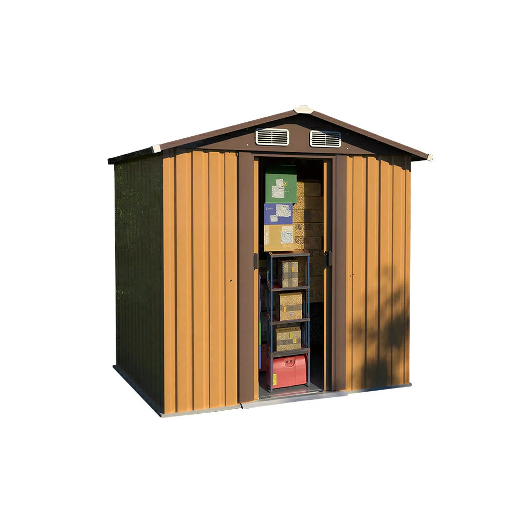 SOLARA Outdoor Storage Shed Apex Roof Weatherproof Steel Large Capacity for Garden Patio Backyard - Brown