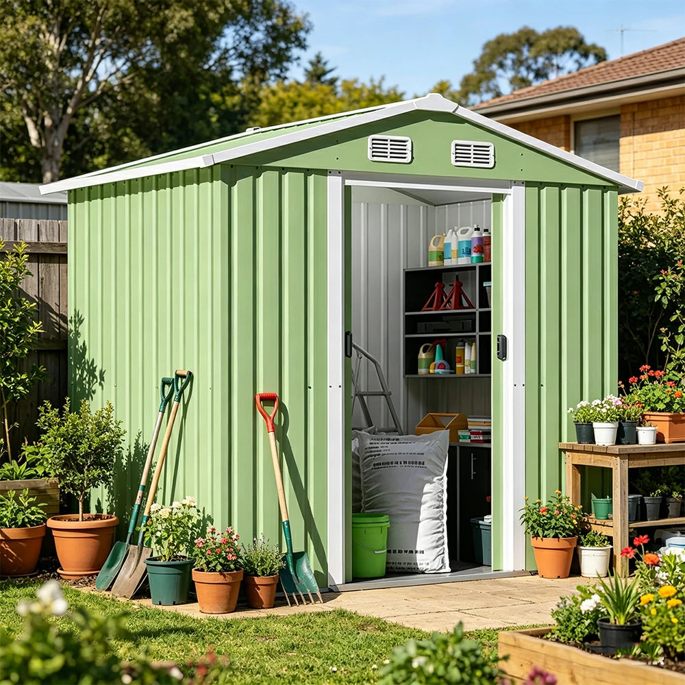 SOLARA Outdoor Storage Shed Apex Roof Weatherproof Steel Large Capacity for Garden Patio Backyard - Green