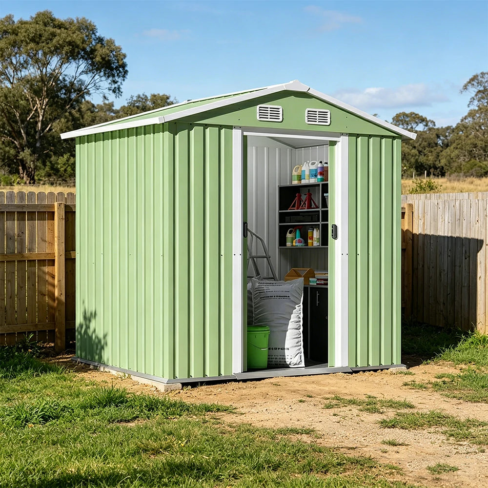 SOLARA Outdoor Storage Shed Apex Roof Weatherproof Steel Large Capacity for Garden Patio Backyard - Green