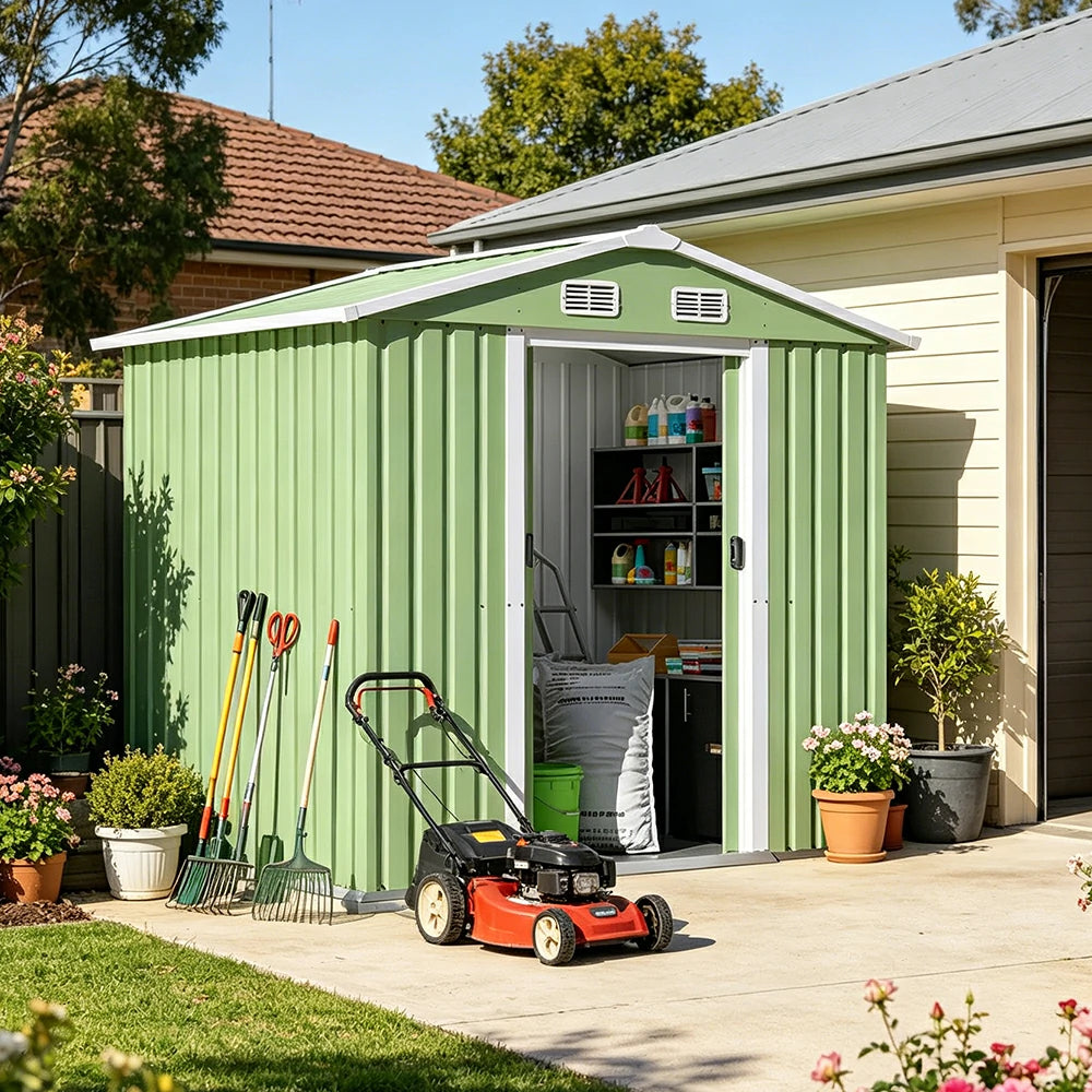 SOLARA Outdoor Storage Shed Apex Roof Weatherproof Steel Large Capacity for Garden Patio Backyard - Green