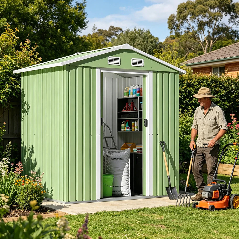 SOLARA Outdoor Storage Shed Apex Roof Weatherproof Steel Large Capacity for Garden Patio Backyard - Green