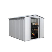 SOLARA Yard Storage Shed Apex Roof High Strength Steel Sliding Door Secure for Tools Bicycles - White
