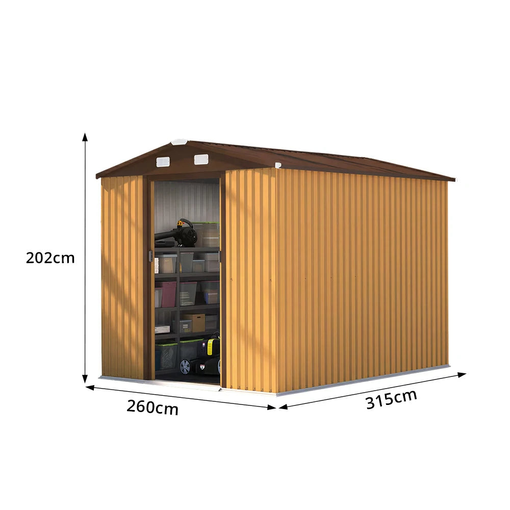 SOLARA Yard Storage Shed Apex Roof High Strength Steel Sliding Door Secure for Tools Bicycles - Yellow