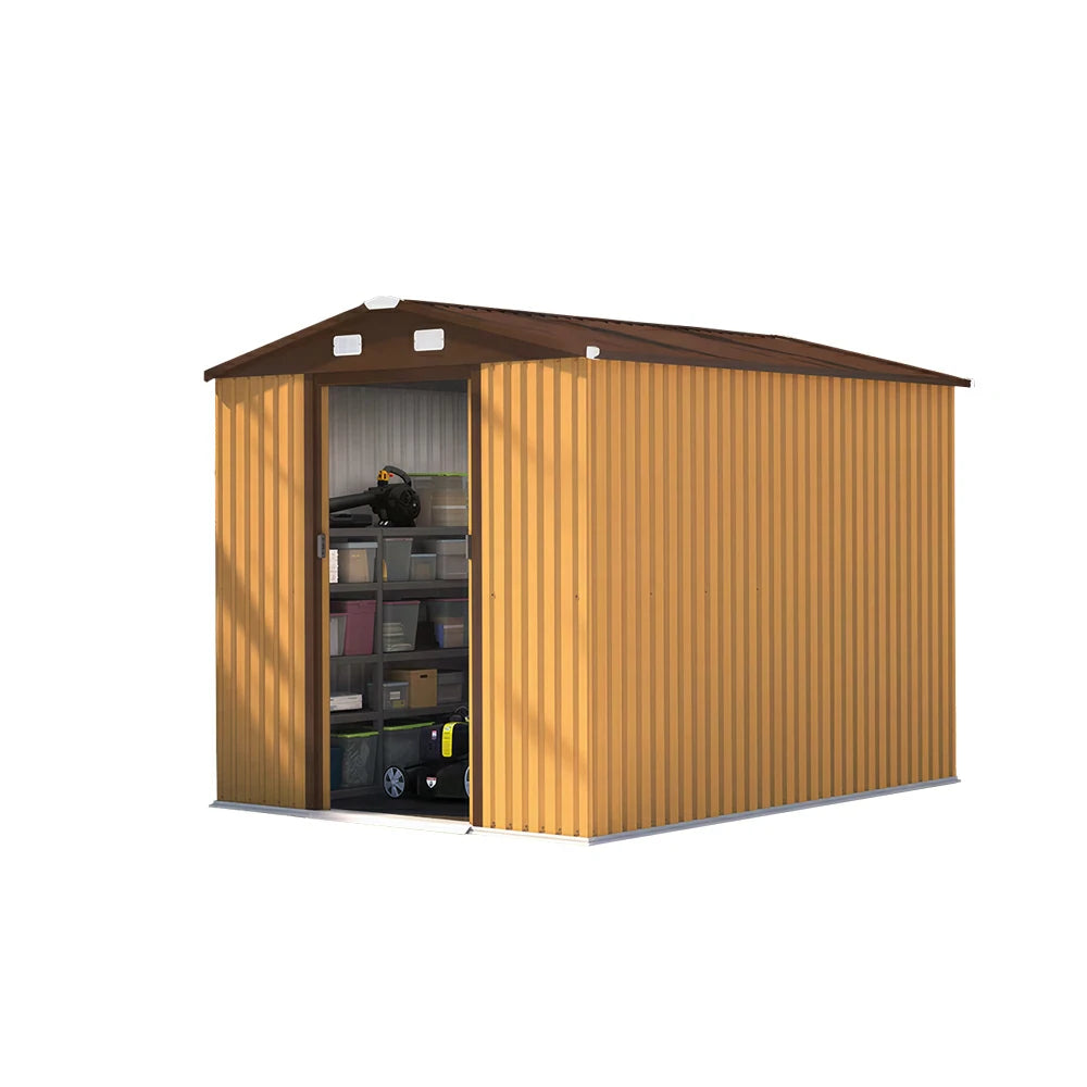 SOLARA Yard Storage Shed Apex Roof High Strength Steel Sliding Door Secure for Tools Bicycles - Yellow