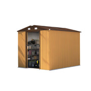 SOLARA Yard Storage Shed Apex Roof High Strength Steel Sliding Door Secure for Tools Bicycles - Yellow