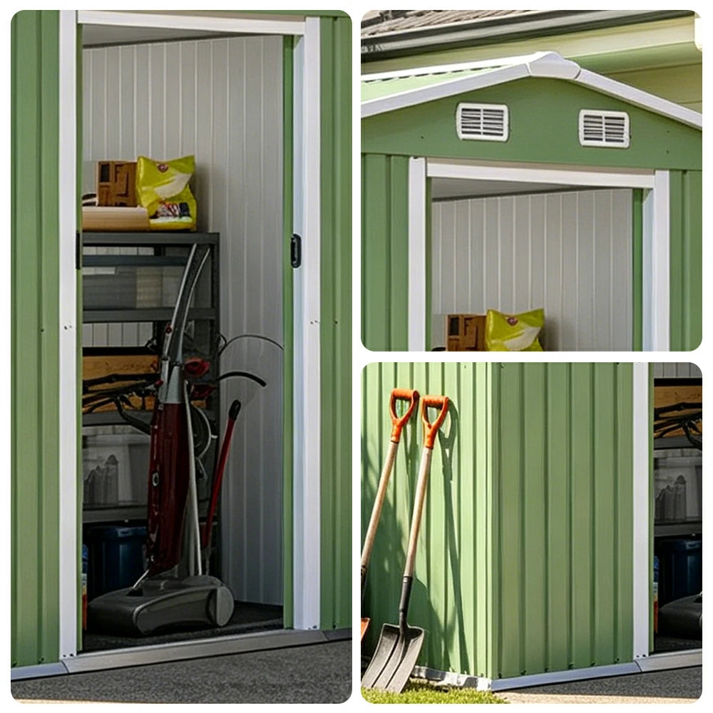 SOLARA Yard Storage Shed Apex Roof High Strength Steel Sliding Door Secure for Tools Bicycles - Green