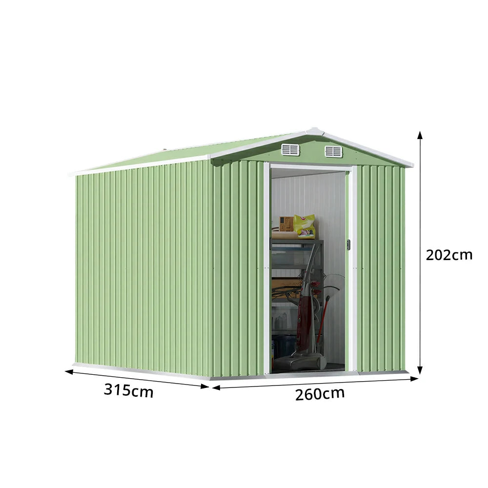 SOLARA Yard Storage Shed Apex Roof High Strength Steel Sliding Door Secure for Tools Bicycles - Green