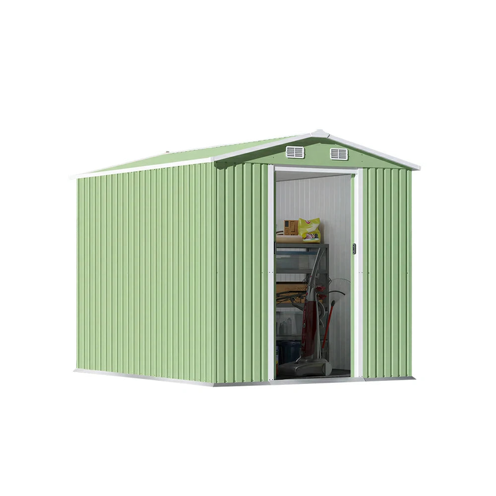 SOLARA Yard Storage Shed Apex Roof High Strength Steel Sliding Door Secure for Tools Bicycles - Green