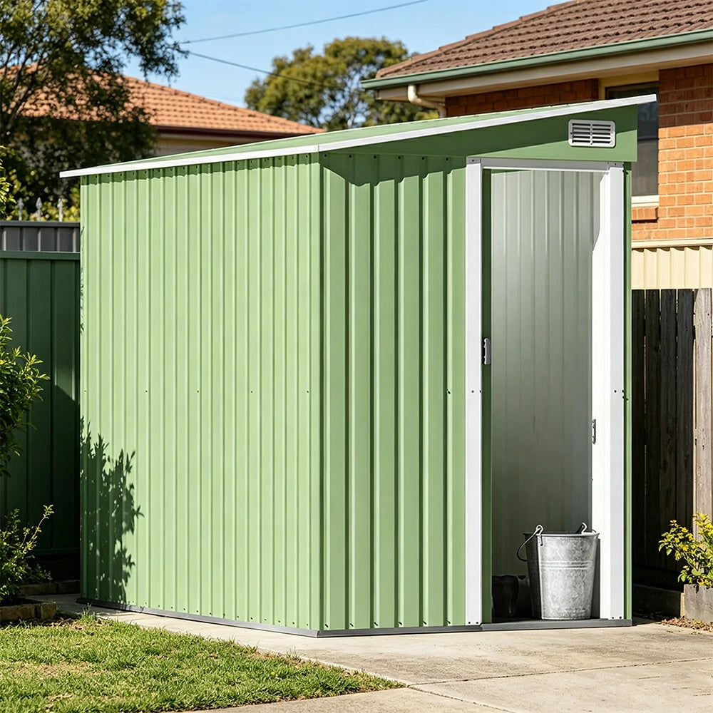 SOLARA Outdoor Storage Shed Sloped Roof Side Door Weatherproof Steel Large Capacity for Garden Patio Backyard - Green