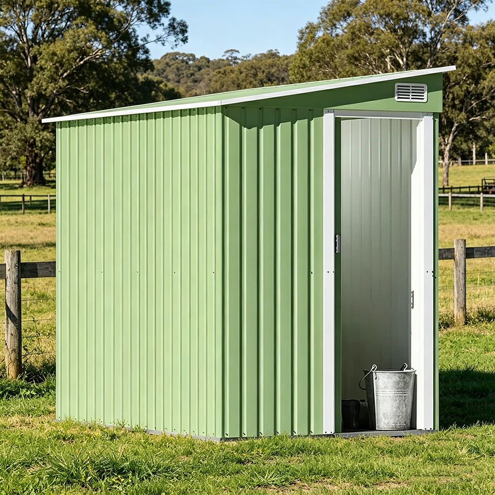SOLARA Outdoor Storage Shed Sloped Roof Side Door Weatherproof Steel Large Capacity for Garden Patio Backyard - Green