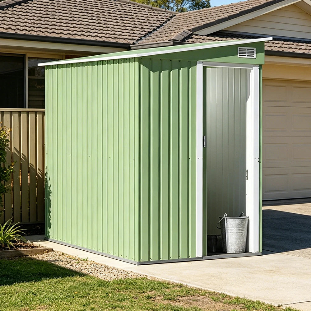 SOLARA Outdoor Storage Shed Sloped Roof Side Door Weatherproof Steel Large Capacity for Garden Patio Backyard - Green