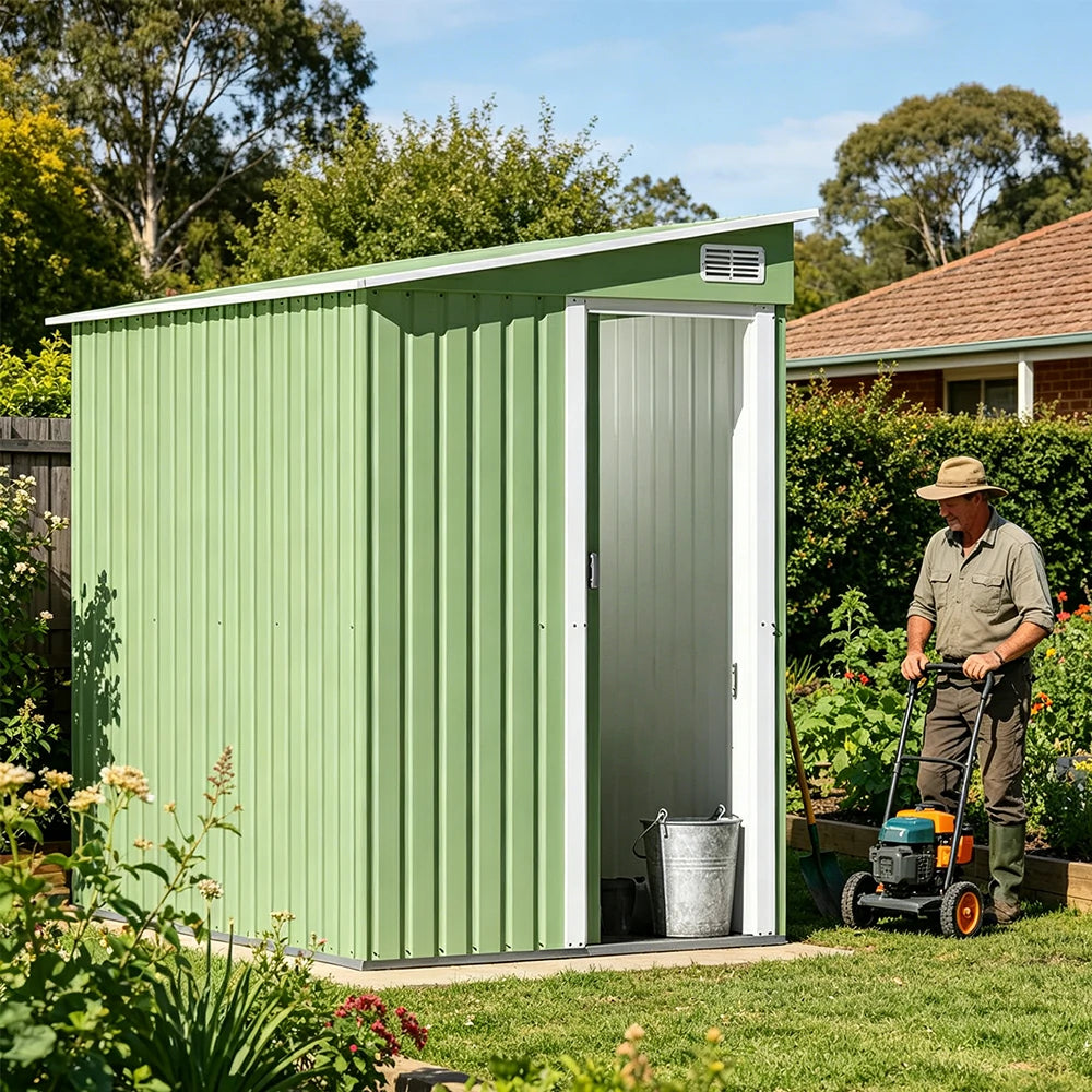 SOLARA Outdoor Storage Shed Sloped Roof Side Door Weatherproof Steel Large Capacity for Garden Patio Backyard - Green