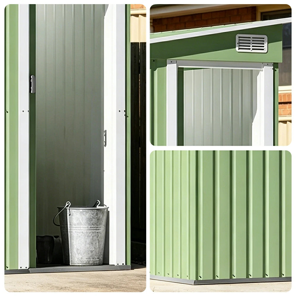SOLARA Outdoor Storage Shed Sloped Roof Side Door Weatherproof Steel Large Capacity for Garden Patio Backyard - Green
