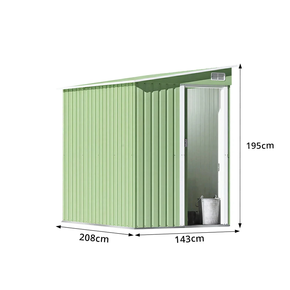 SOLARA Outdoor Storage Shed Sloped Roof Side Door Weatherproof Steel Large Capacity for Garden Patio Backyard - Green