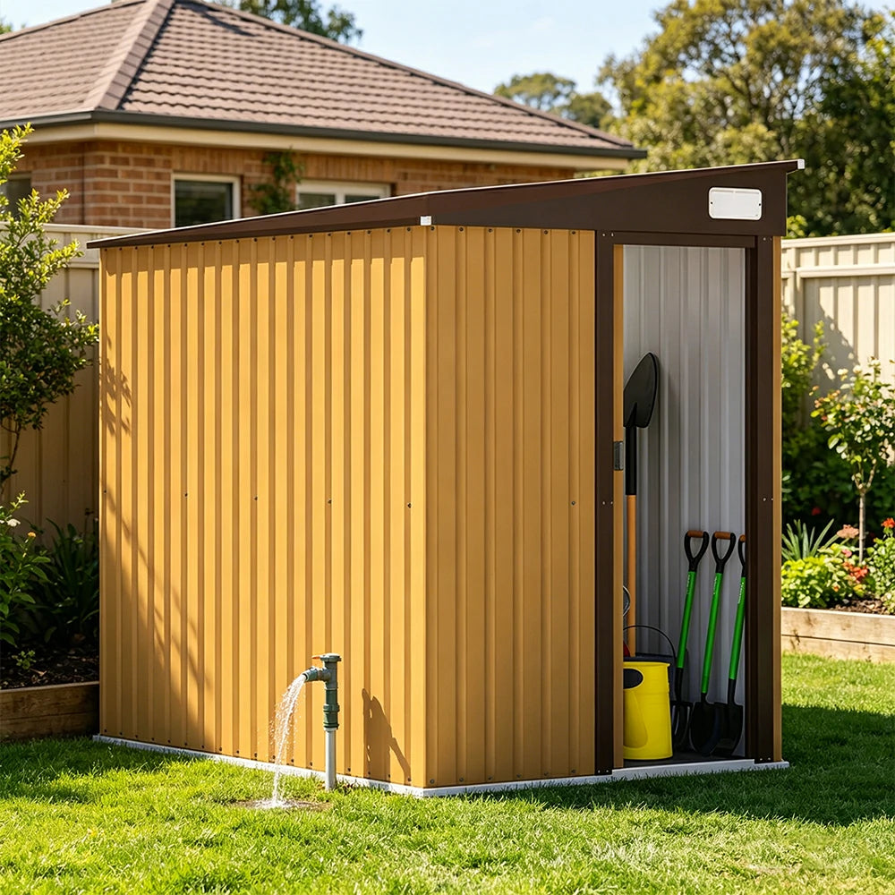 SOLARA Outdoor Storage Shed Sloped Roof Side Door Weatherproof Steel Large Capacity for Garden Patio Backyard - Yellow