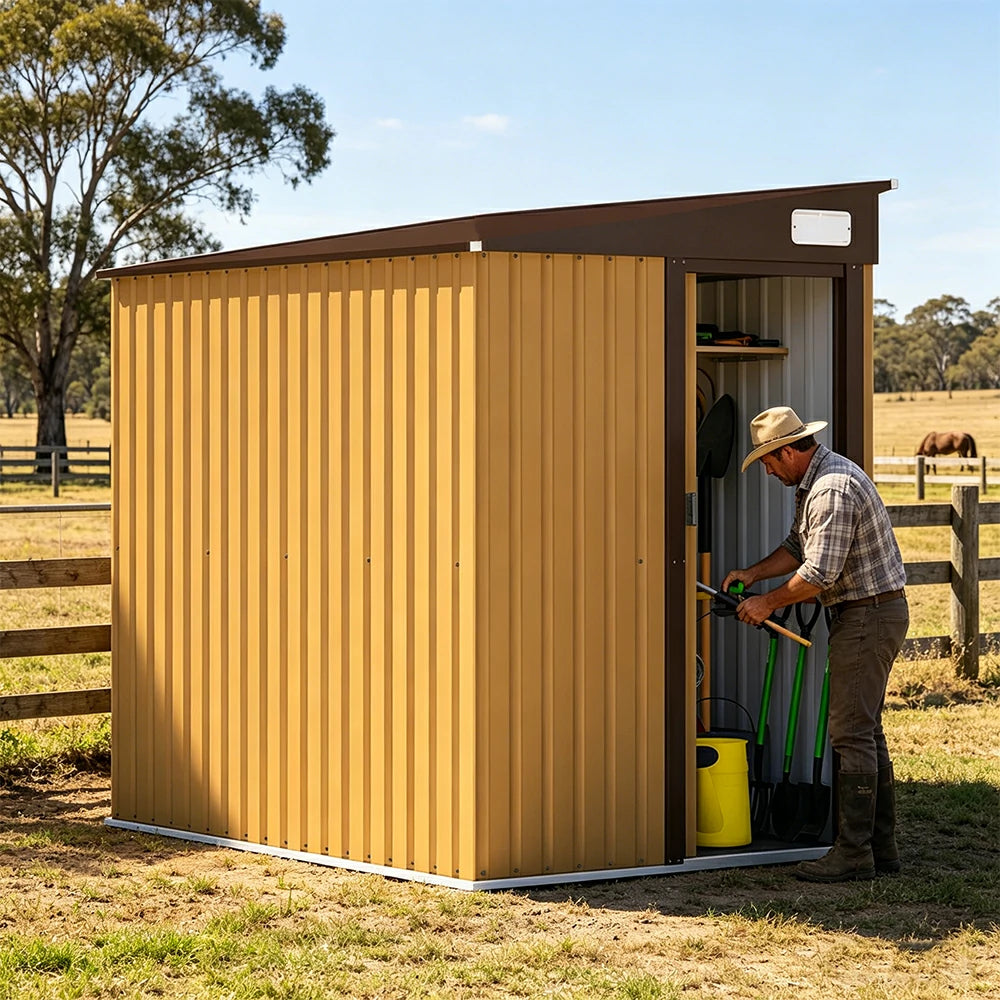 SOLARA Outdoor Storage Shed Sloped Roof Side Door Weatherproof Steel Large Capacity for Garden Patio Backyard - Yellow