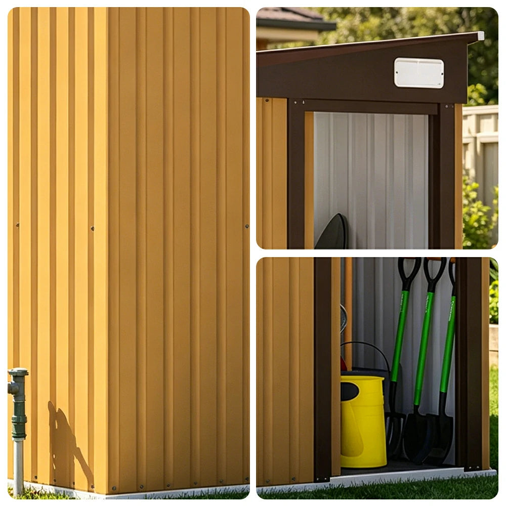 SOLARA Outdoor Storage Shed Sloped Roof Side Door Weatherproof Steel Large Capacity for Garden Patio Backyard - Yellow