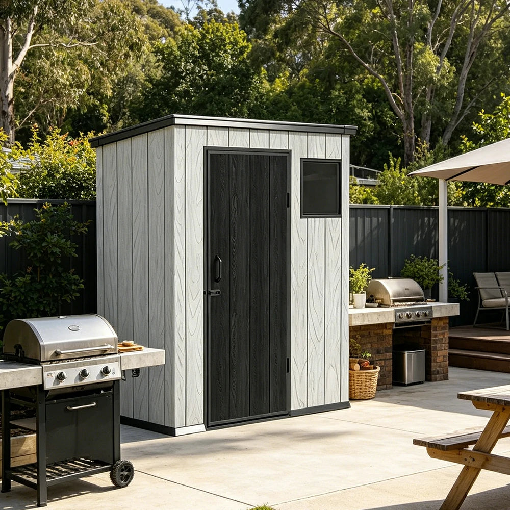 SOLARA 5x3FT Outdoor Storage Shed Reinforced Structure Double Door Weather Resistant Large Capacity for Garden Backyard Patio