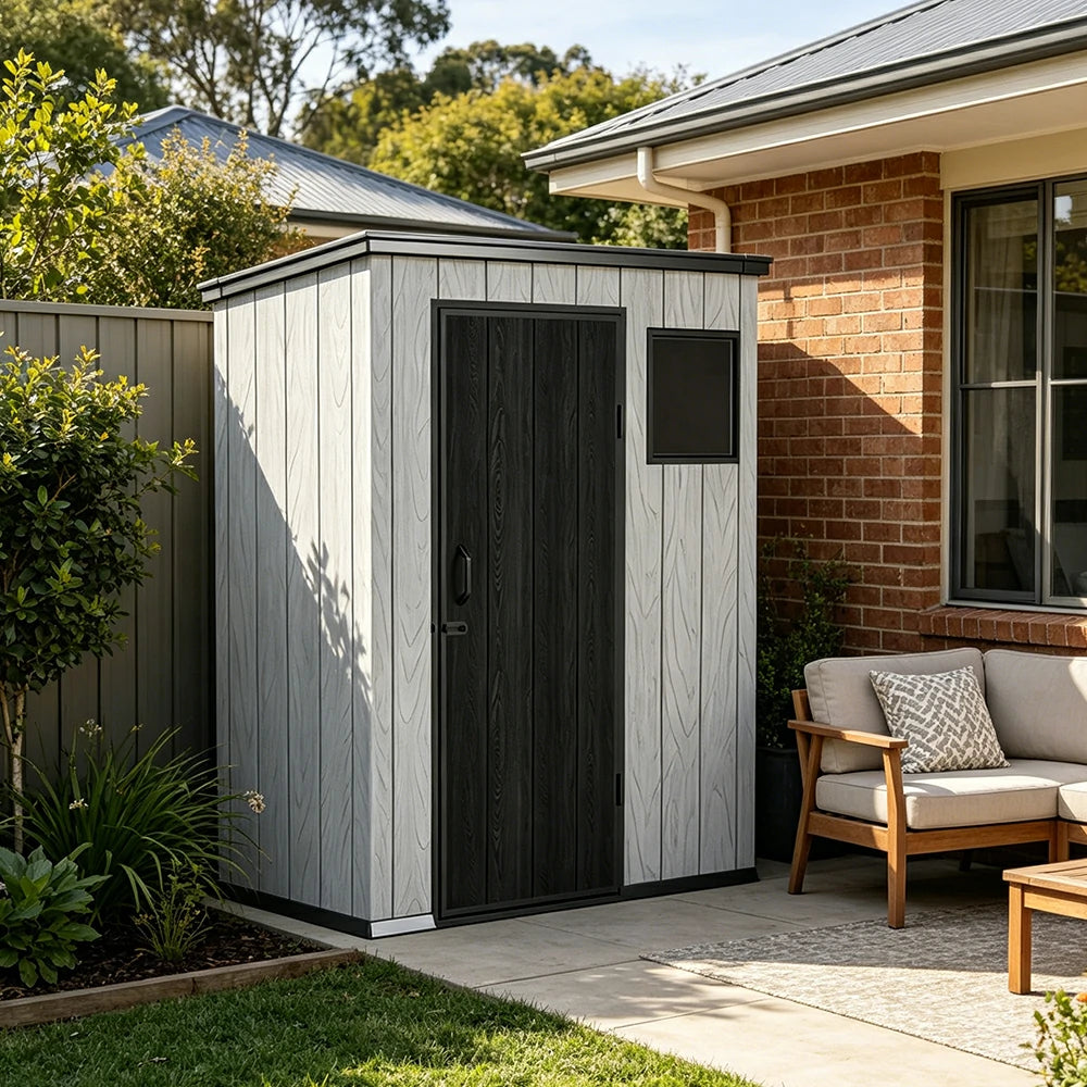 SOLARA 5x3FT Outdoor Storage Shed Reinforced Structure Double Door Weather Resistant Large Capacity for Garden Backyard Patio
