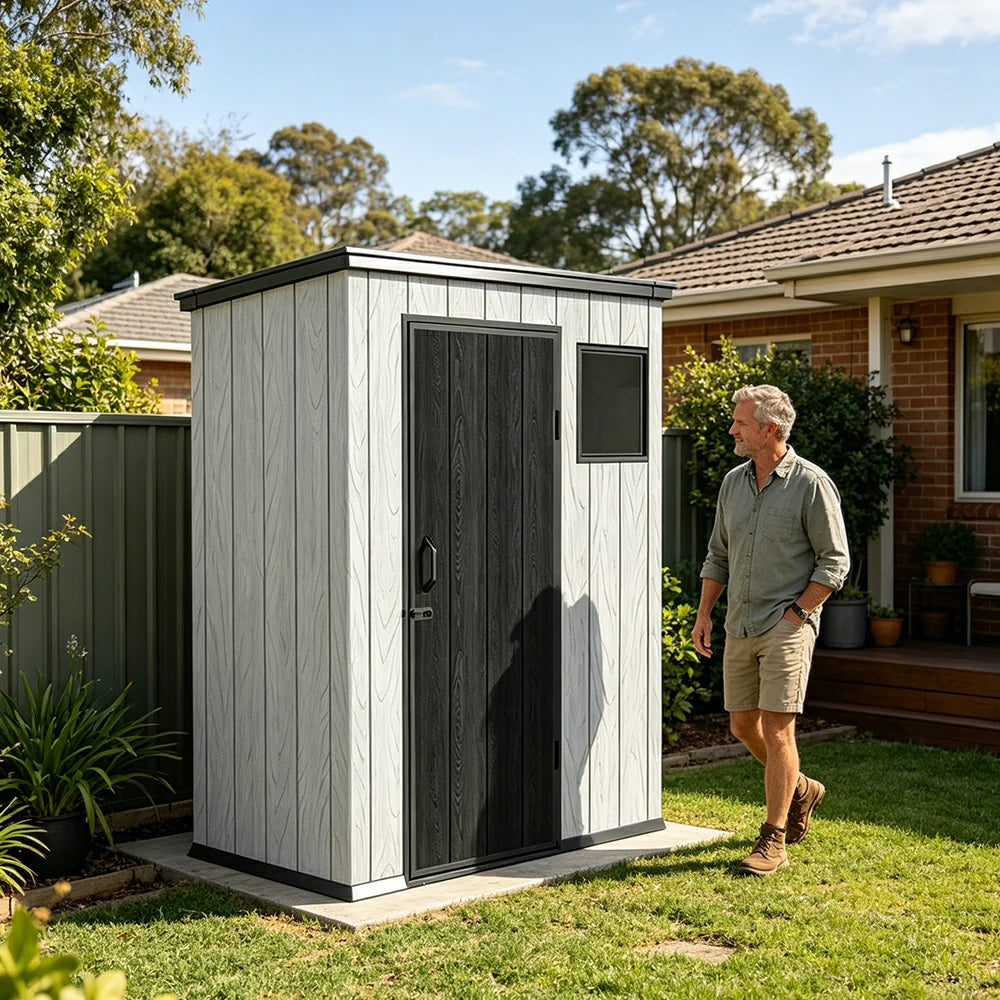 SOLARA 5x3FT Outdoor Storage Shed Reinforced Structure Double Door Weather Resistant Large Capacity for Garden Backyard Patio