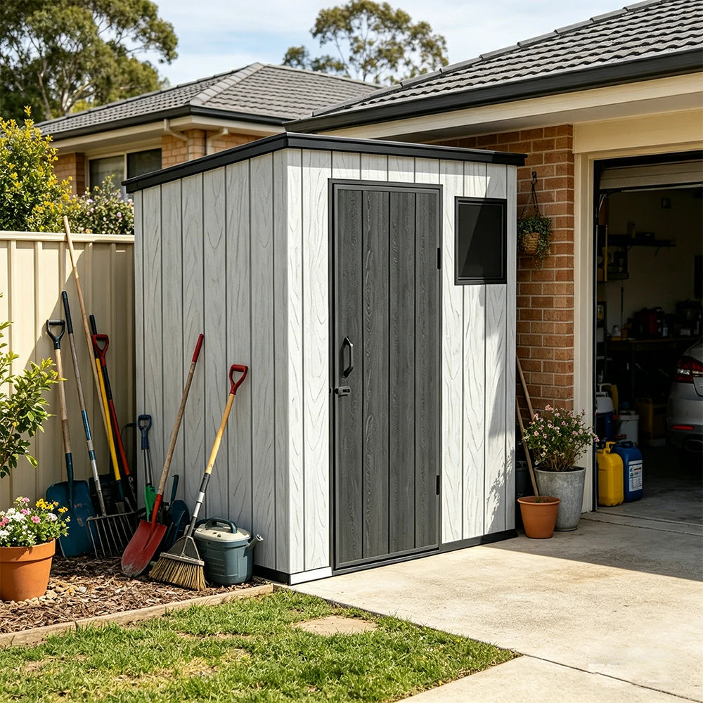 SOLARA 5x4FT Outdoor Storage Shed Reinforced Structure Double Door Weather Resistant Large Capacity for Garden Backyard Patio