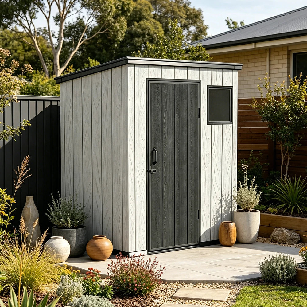SOLARA 5x4FT Outdoor Storage Shed Reinforced Structure Double Door Weather Resistant Large Capacity for Garden Backyard Patio