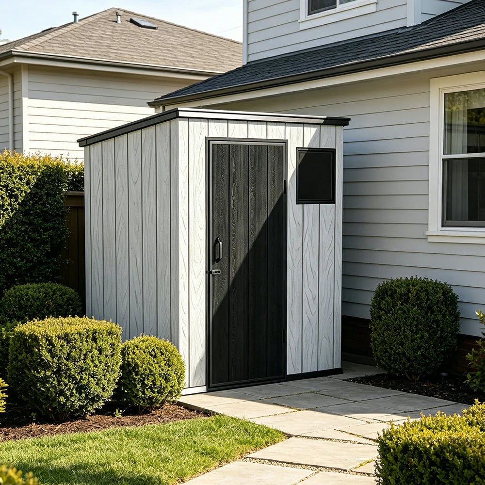 SOLARA 5x4FT Outdoor Storage Shed Reinforced Structure Double Door Weather Resistant Large Capacity for Garden Backyard Patio