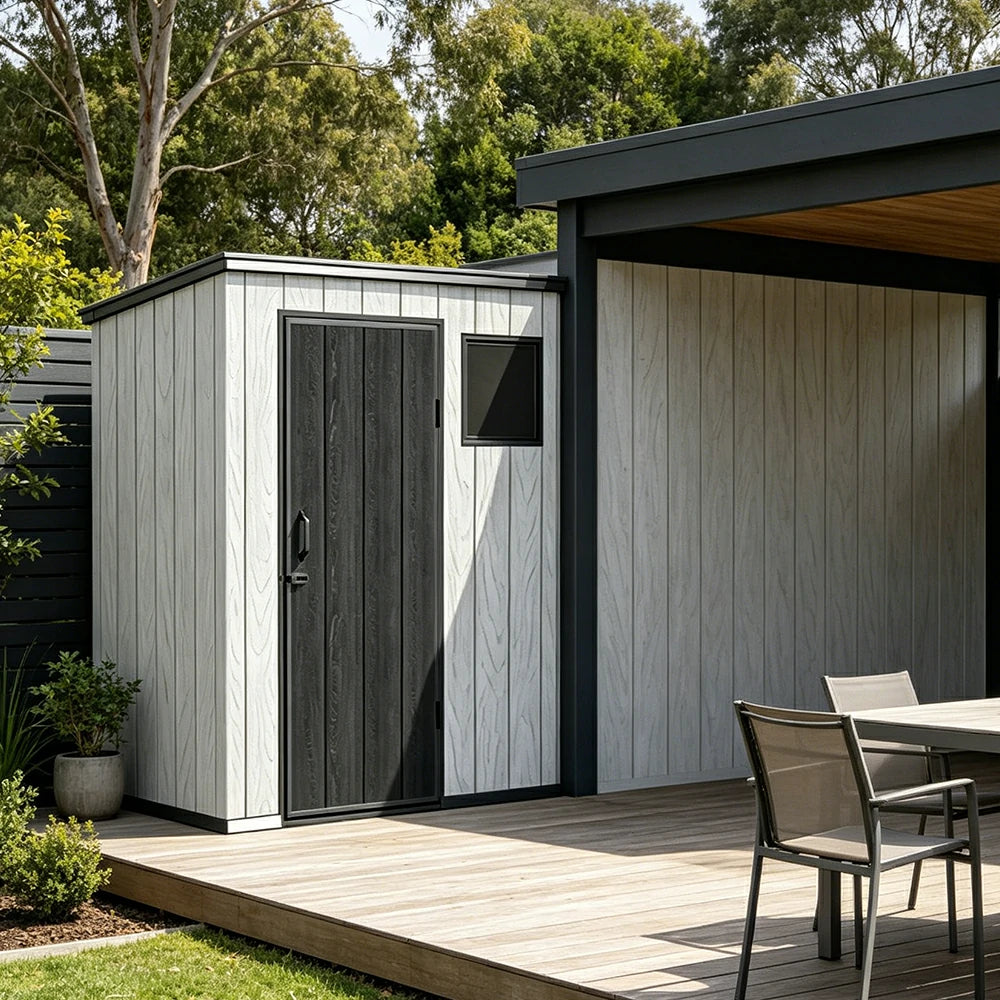 SOLARA 5x4FT Outdoor Storage Shed Reinforced Structure Double Door Weather Resistant Large Capacity for Garden Backyard Patio