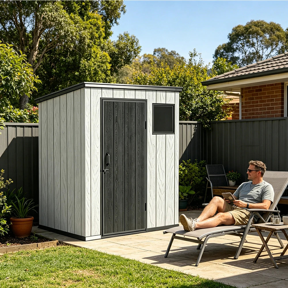 SOLARA 5x4FT Outdoor Storage Shed Reinforced Structure Double Door Weather Resistant Large Capacity for Garden Backyard Patio