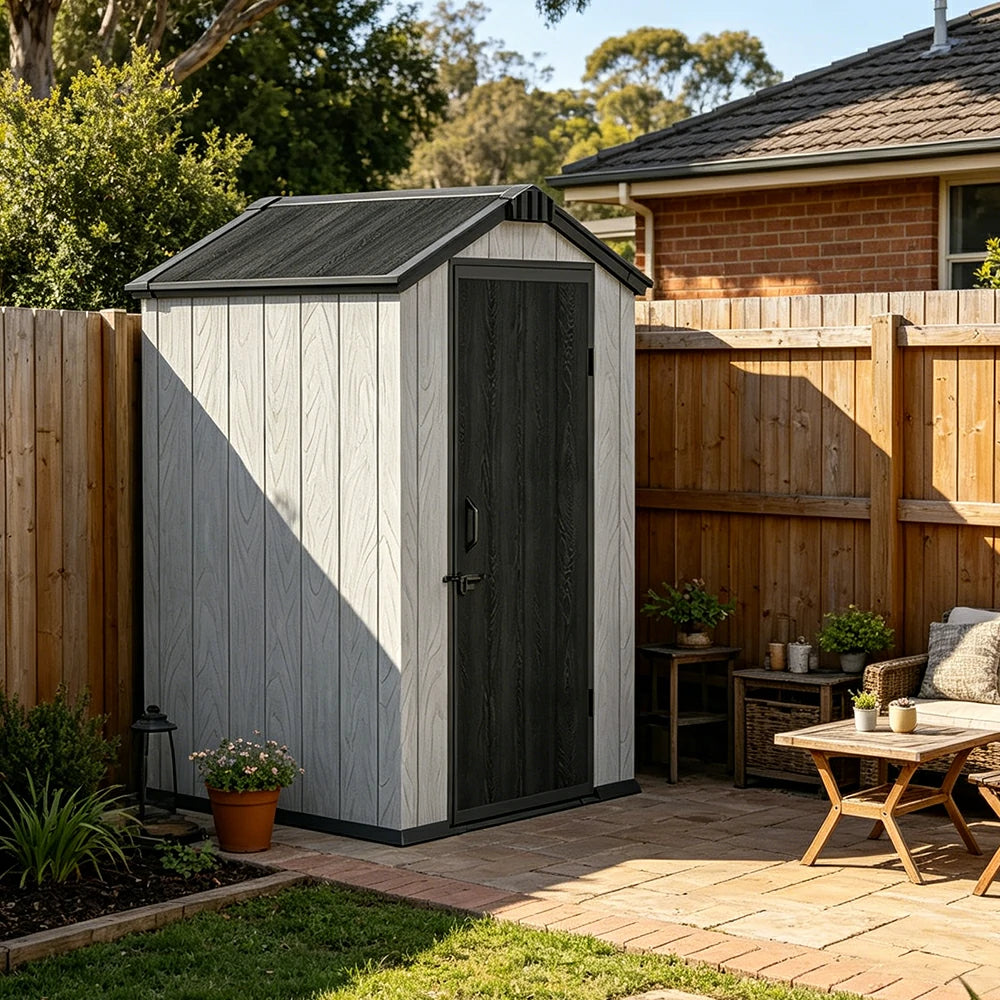 SOLARA 4x4FT Outdoor Storage Shed Reinforced Structure Double Door Weather Resistant Large Capacity for Garden Backyard Patio
