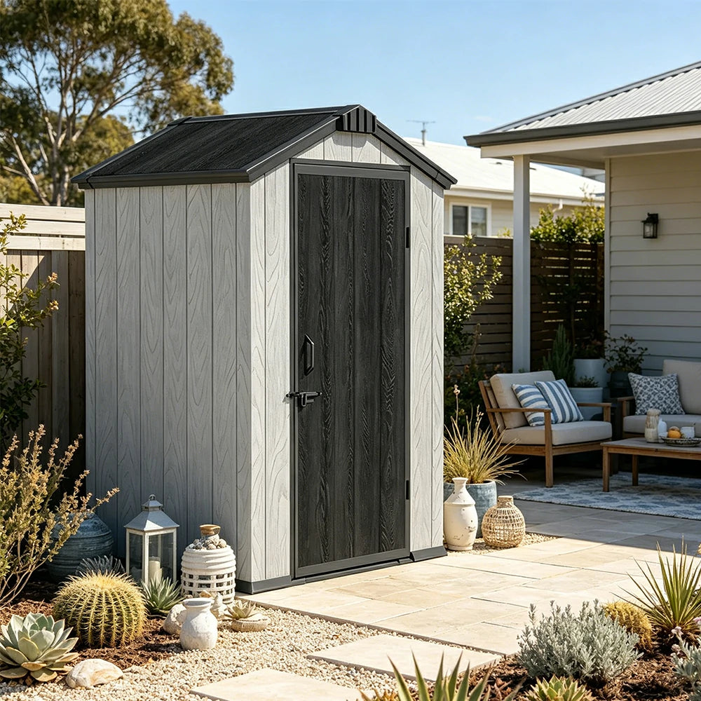 SOLARA 4x4FT Outdoor Storage Shed Reinforced Structure Double Door Weather Resistant Large Capacity for Garden Backyard Patio