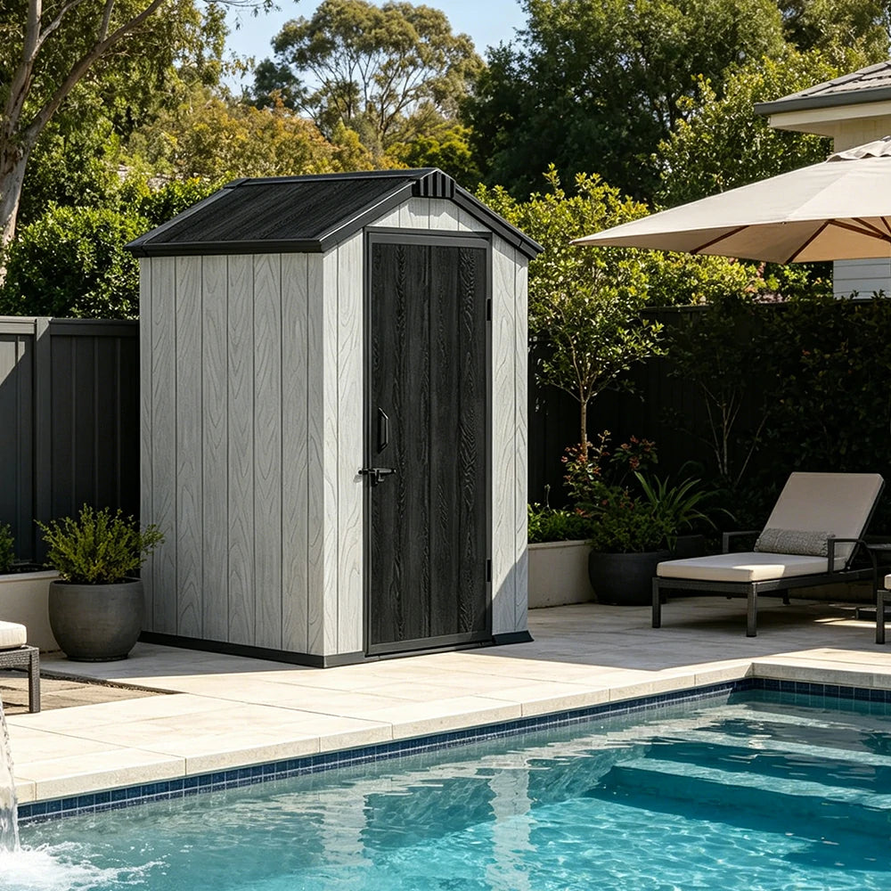 SOLARA 4x4FT Outdoor Storage Shed Reinforced Structure Double Door Weather Resistant Large Capacity for Garden Backyard Patio