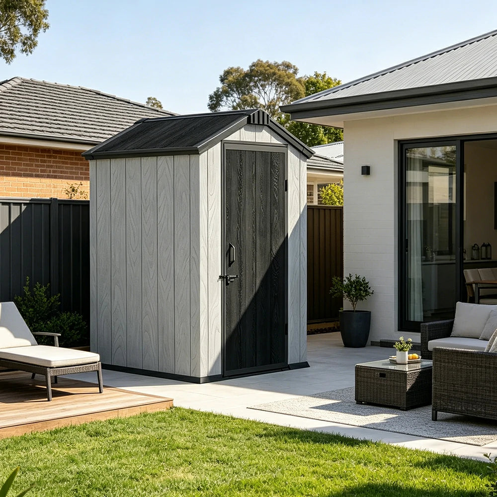 SOLARA 4x4FT Outdoor Storage Shed Reinforced Structure Double Door Weather Resistant Large Capacity for Garden Backyard Patio