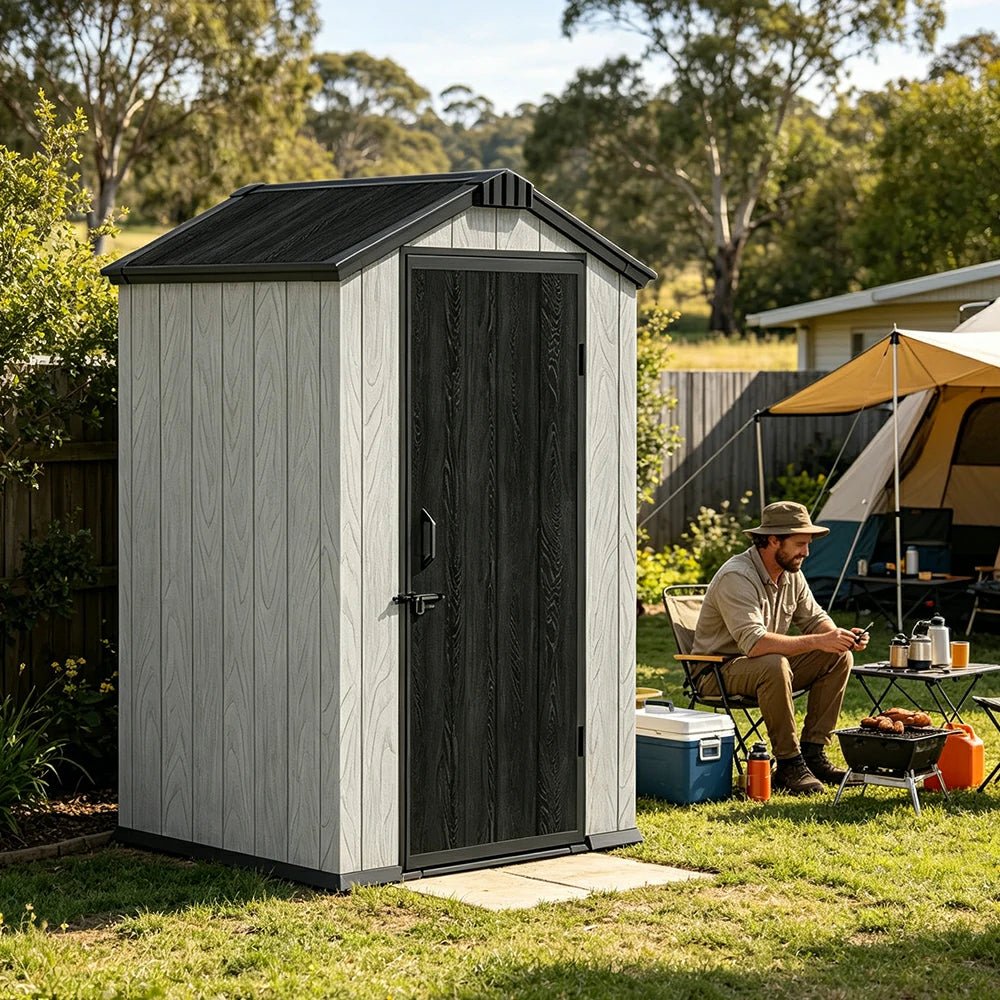 SOLARA 4x4FT Outdoor Storage Shed Reinforced Structure Double Door Weather Resistant Large Capacity for Garden Backyard Patio