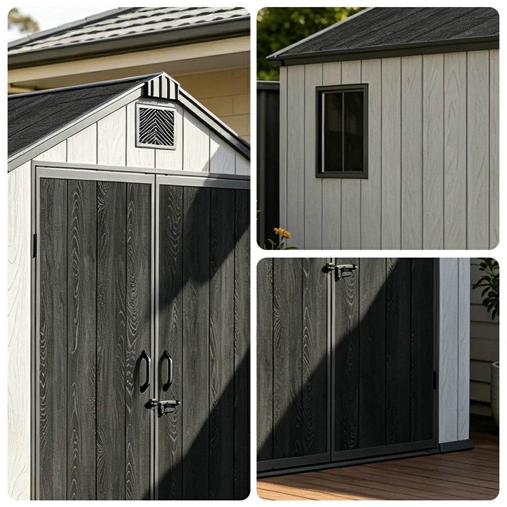SOLARA 6x6FT Outdoor Storage Shed Reinforced Structure Double Door Weather Resistant Large Capacity for Garden Backyard Patio